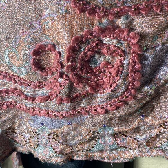 Cynthia rowley bohemian knit fringed beaded sequined textured scarf - Picture 4 of 7